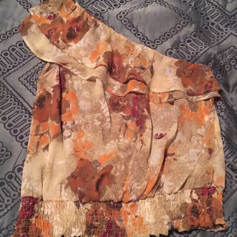 Flower print one shoulder top